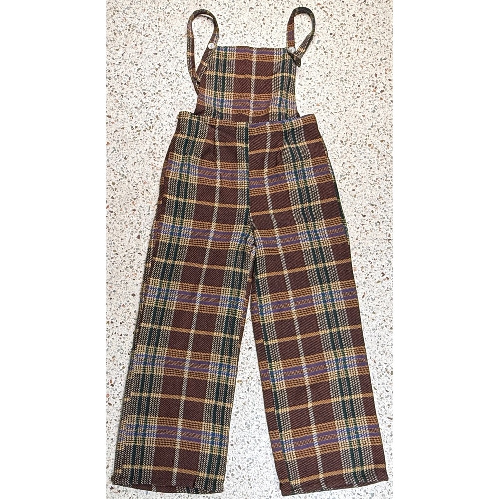 Cider Women's Tweed Plaid Button Up Wide Leg Jumpsuit Size Large